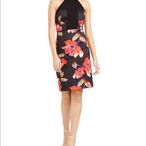 Trina Turk Kathleen Black Floral Bodycon Dress Size 0 Party Cocktail Elegant